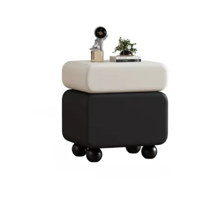 Sleek Black & White Two Drawers Bedside Nightstand Image - 6
