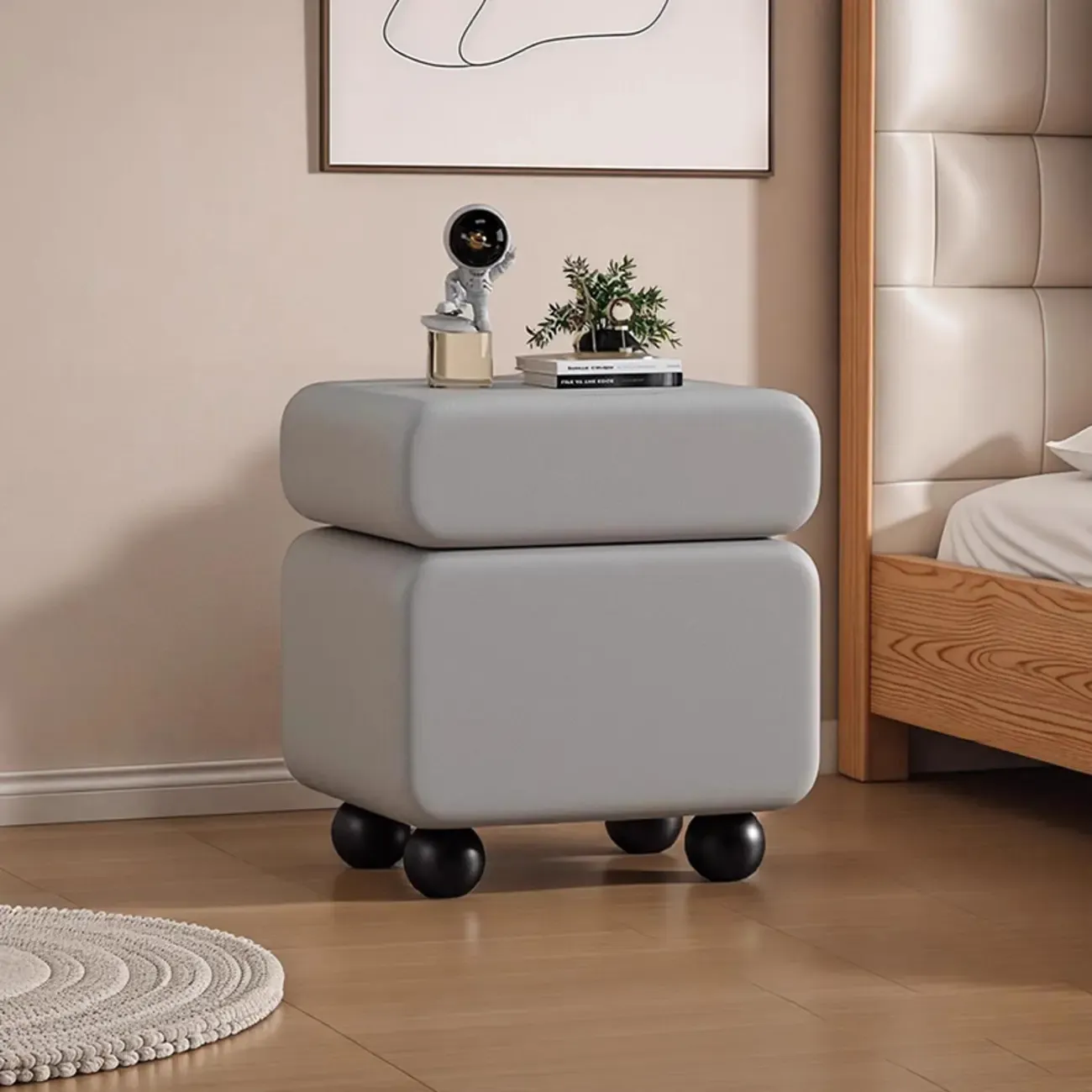 Sleek Black & White Two Drawers Bedside Nightstand Image - 7