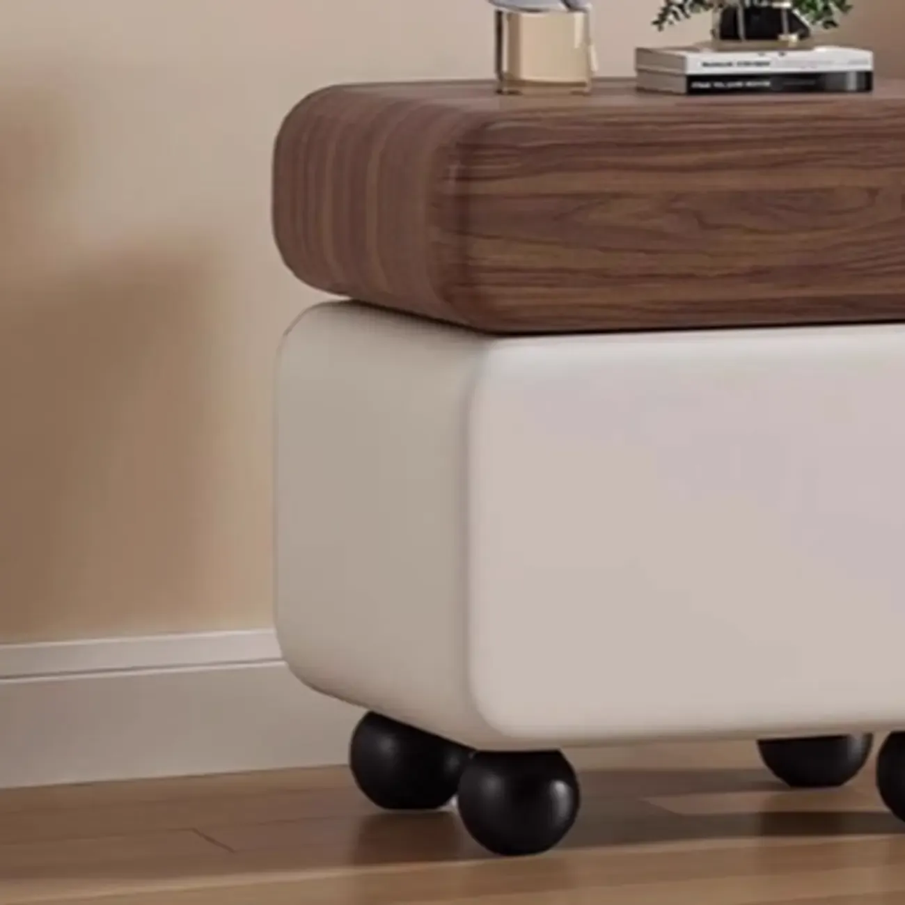 Sleek Black & White Two Drawers Bedside Nightstand Image - 8