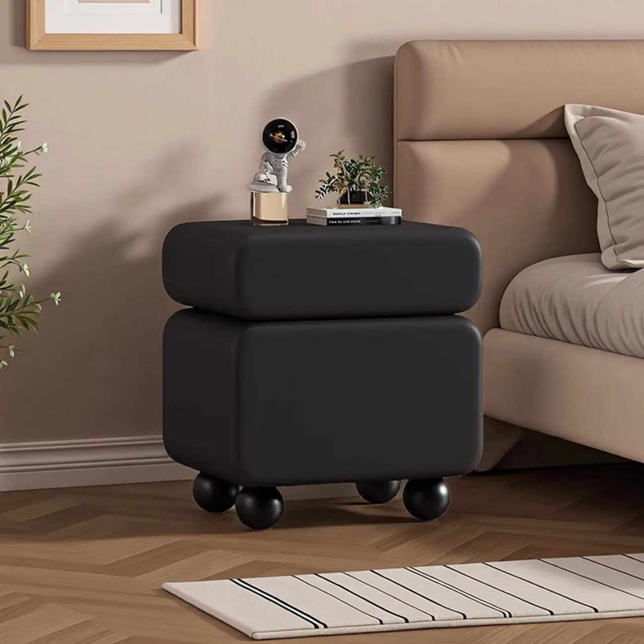 Sleek Black & White Two Drawers Bedside Nightstand Image - 9 | homeyfad