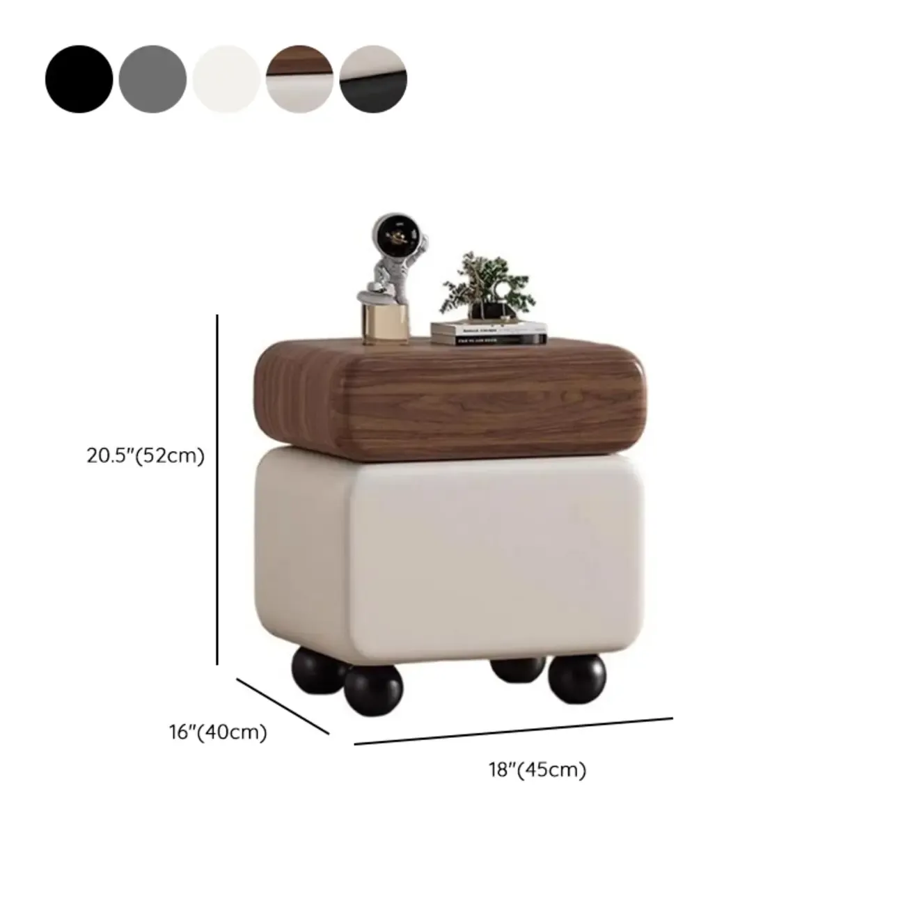 Sleek Black & White Two Drawers Bedside Nightstand Image - 11