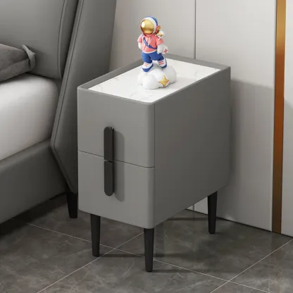 Trendy Gray Bedside 2-Drawer Nightstand with Stone Top Image - 1