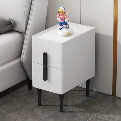 Trendy Gray Bedside 2-Drawer Nightstand with Stone Top Image - 2