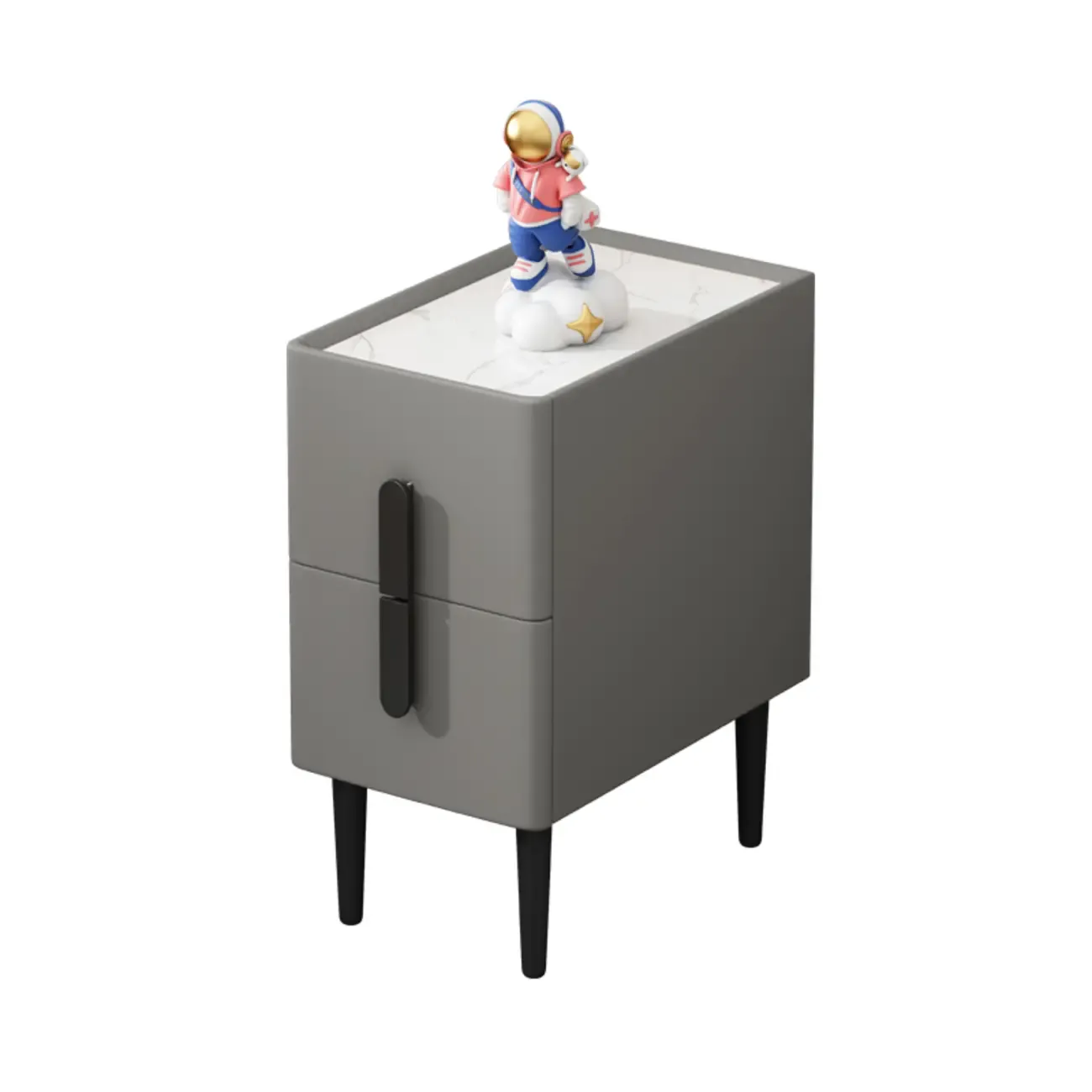 Trendy Gray Bedside 2-Drawer Nightstand with Stone Top Image - 6