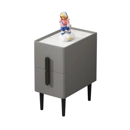 Trendy Gray Bedside 2-Drawer Nightstand with Stone Top Image - 6