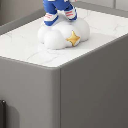 Trendy Gray Bedside 2-Drawer Nightstand with Stone Top Image - 11