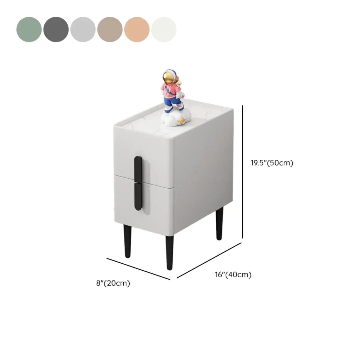 Trendy Gray Bedside 2-Drawer Nightstand with Stone Top #size