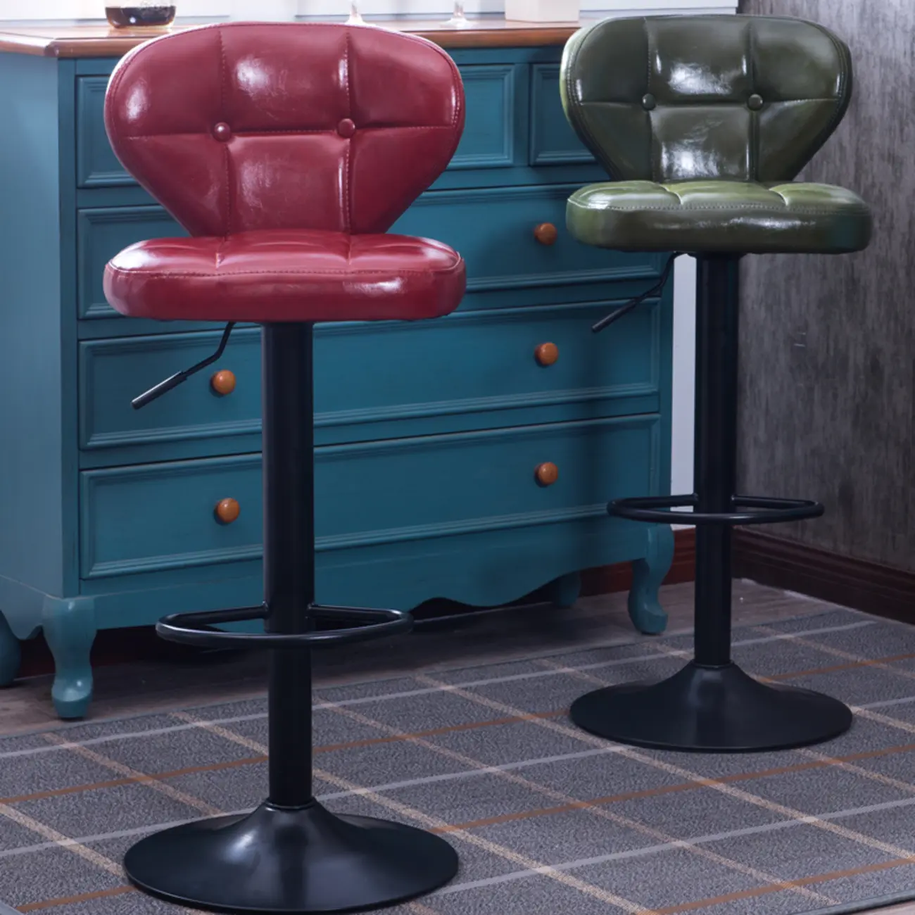 Modern Adjustable Swivel Leather Bar Stools Image - 2 | homeyfad