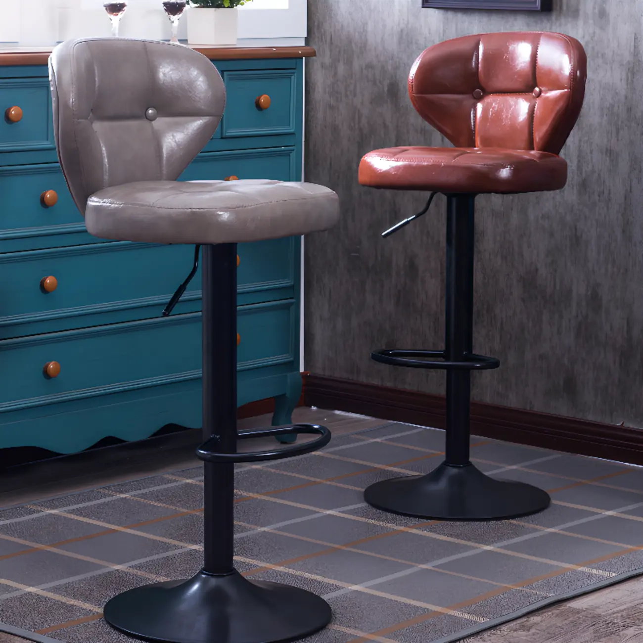 Modern Adjustable Swivel Leather Bar Stools Image - 6 | homeyfad