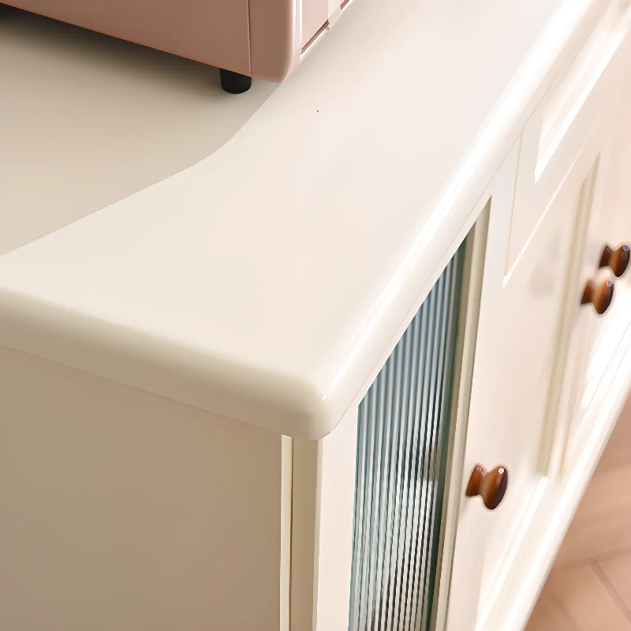 Vintage White Wood Sideboard with Glass Doors Image - 8 | homeyfad