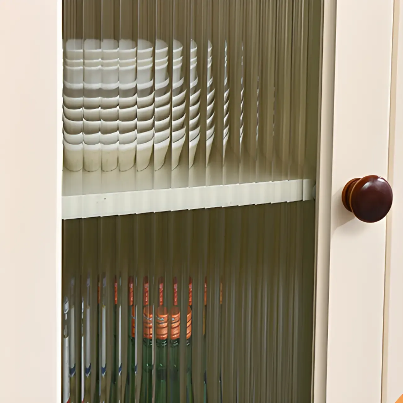 Vintage White Wood Sideboard with Glass Doors Image - 13