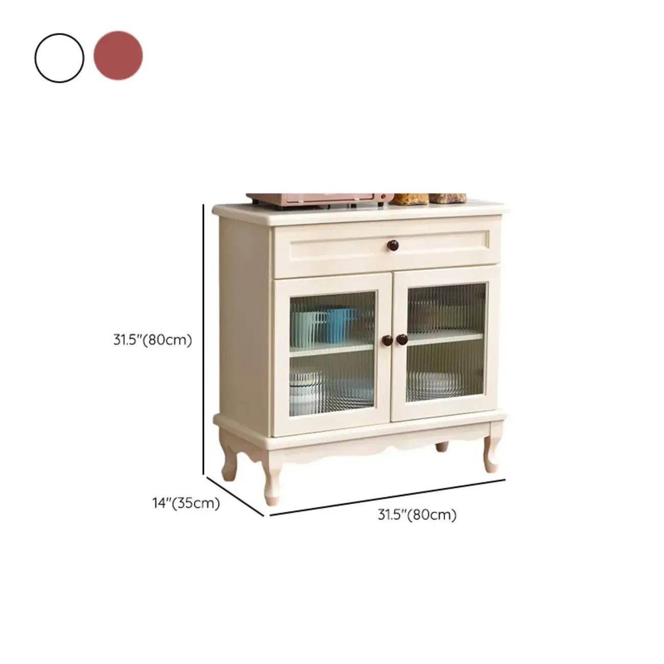 Vintage White Wood Sideboard with Glass Doors #size