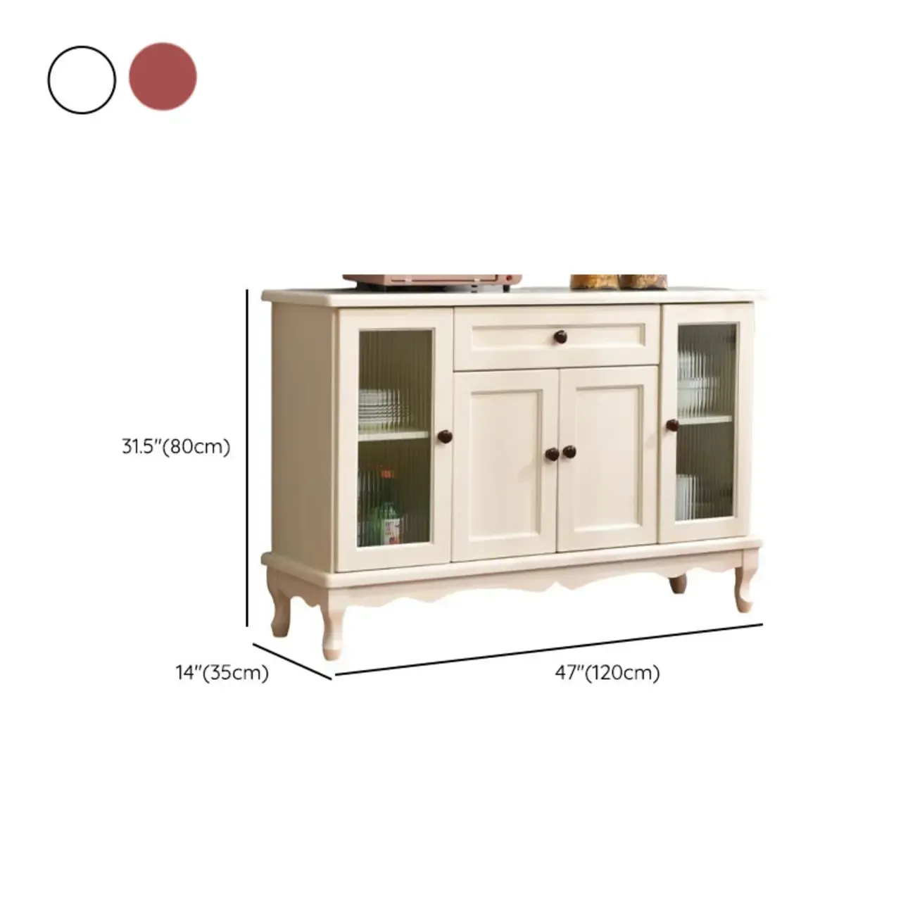 Vintage White Wood Sideboard with Glass Doors Image - 16