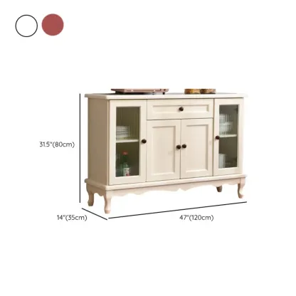 Vintage White Wood Sideboard with Glass Doors Image - 16