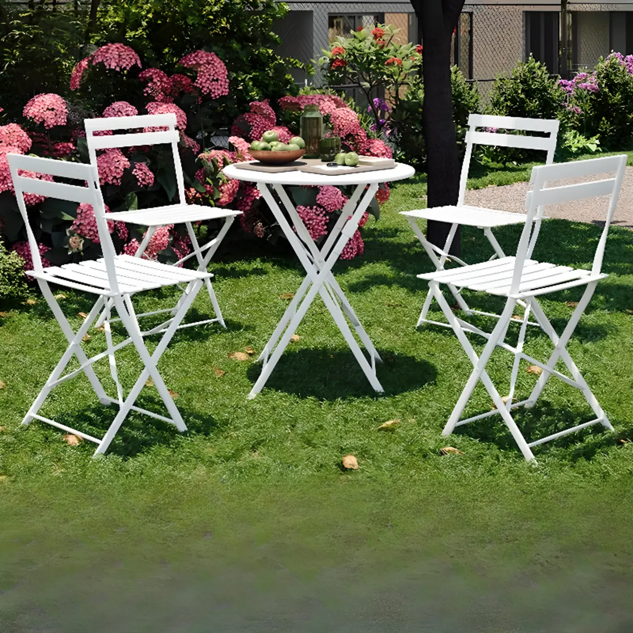3 Piece White Foldable Metal Outdoor Dining Set Image - 1 | homeyfad