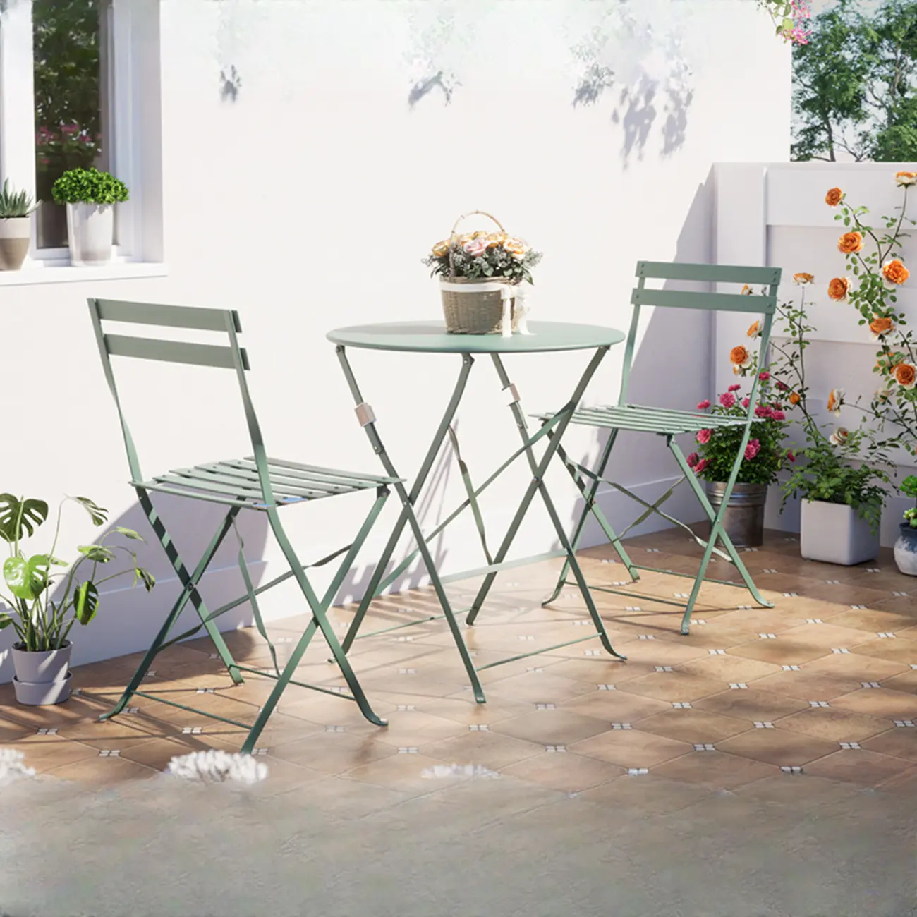 3 Piece White Foldable Metal Outdoor Dining Set Image - 2 | homeyfad