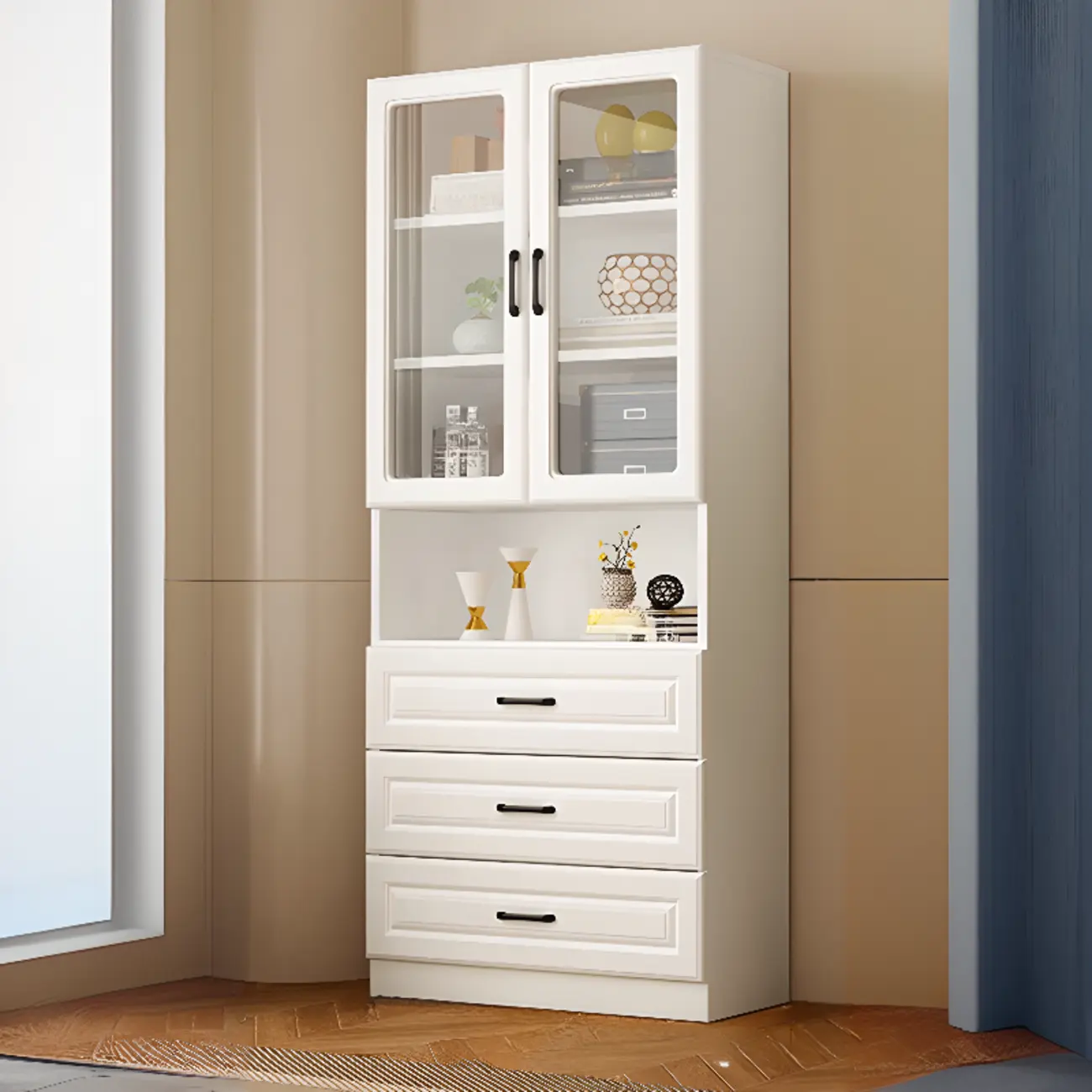 Narrow White Modern Vertical Wood Bookcase Image - 4 | homeyfad