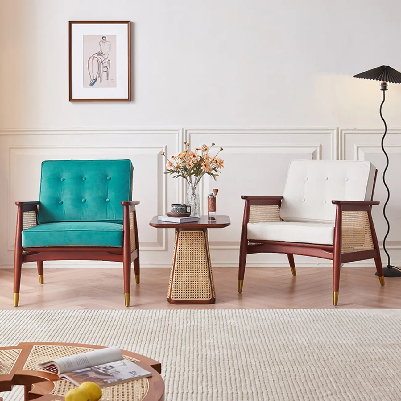 Glam Flannel High Back White Arm Accent Chair Image - 6 | homeyfad