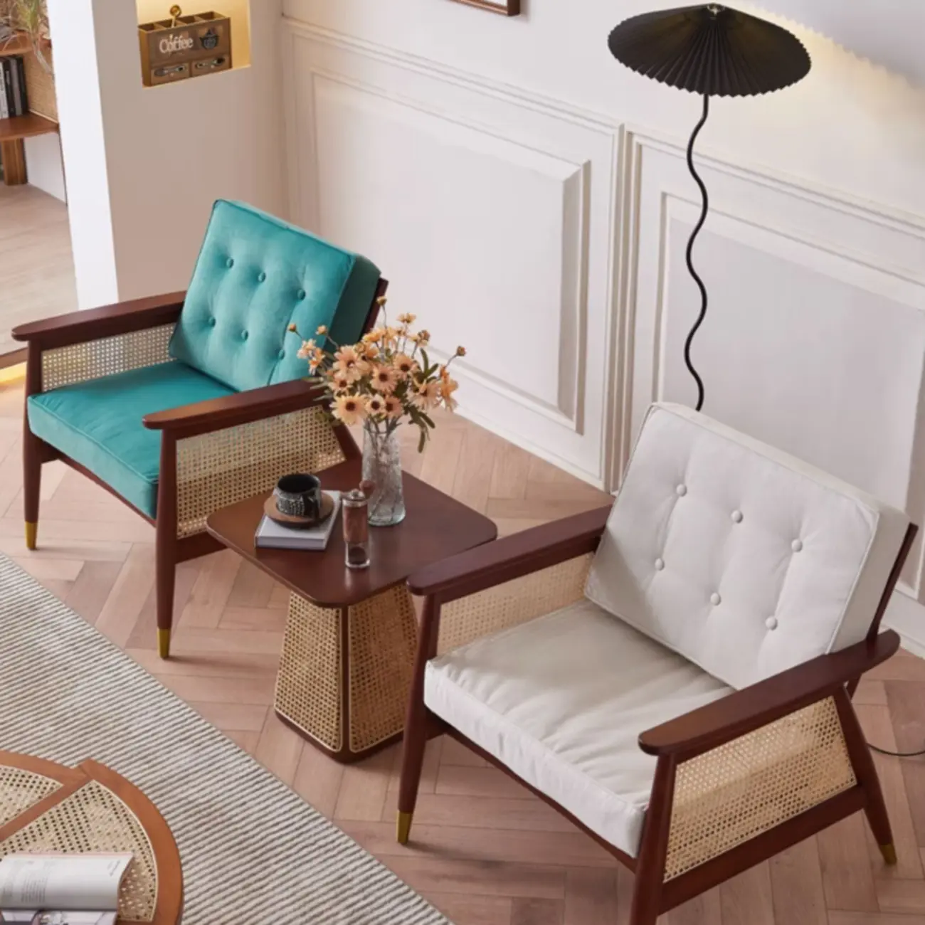 Glam Flannel High Back White Arm Accent Chair Image - 9 | homeyfad