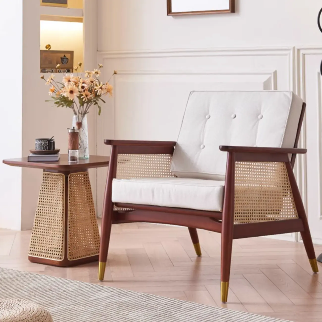 Glam Flannel High Back White Arm Accent Chair Image - 10 | homeyfad