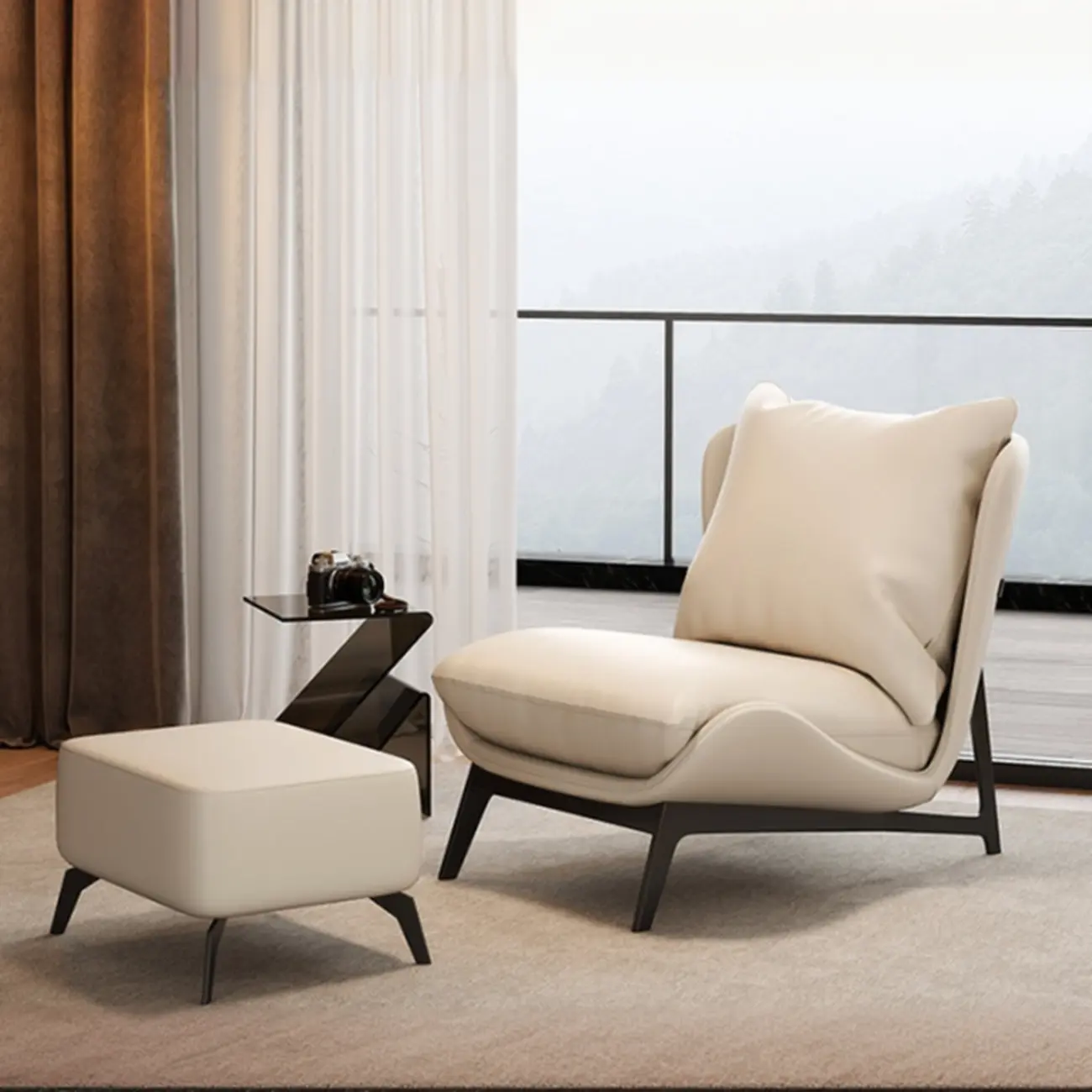 Modern Cat-Resistant Leather Accent Chair with Ottoman Image - 22 | homeyfad