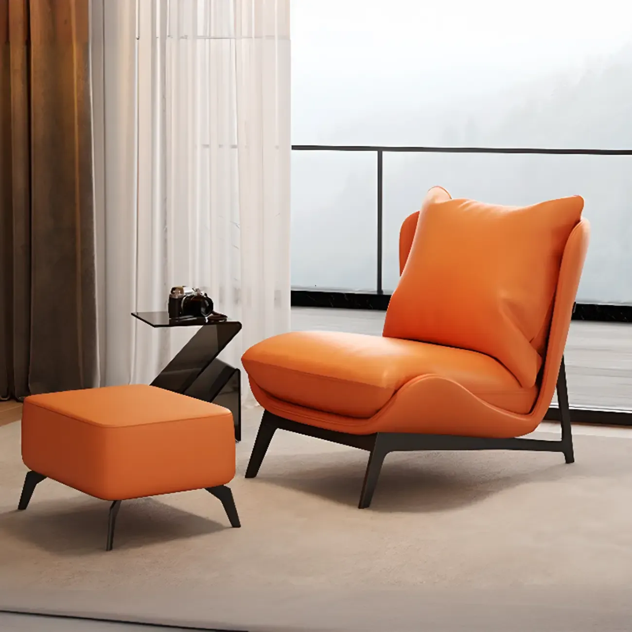 Modern Cat-Resistant Leather Accent Chair with Ottoman Image - 15