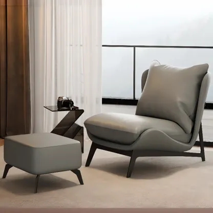 Modern Cat-Resistant Leather Accent Chair with Ottoman Image - 11