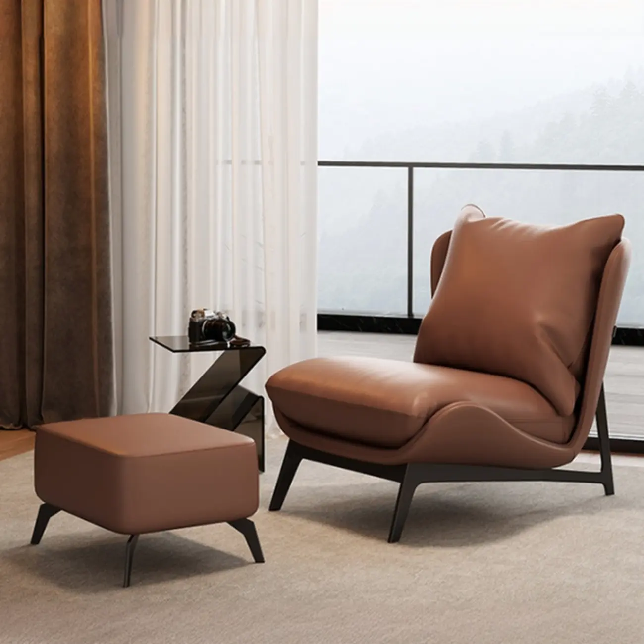 Modern Cat-Resistant Leather Accent Chair with Ottoman Image - 9 | homeyfad