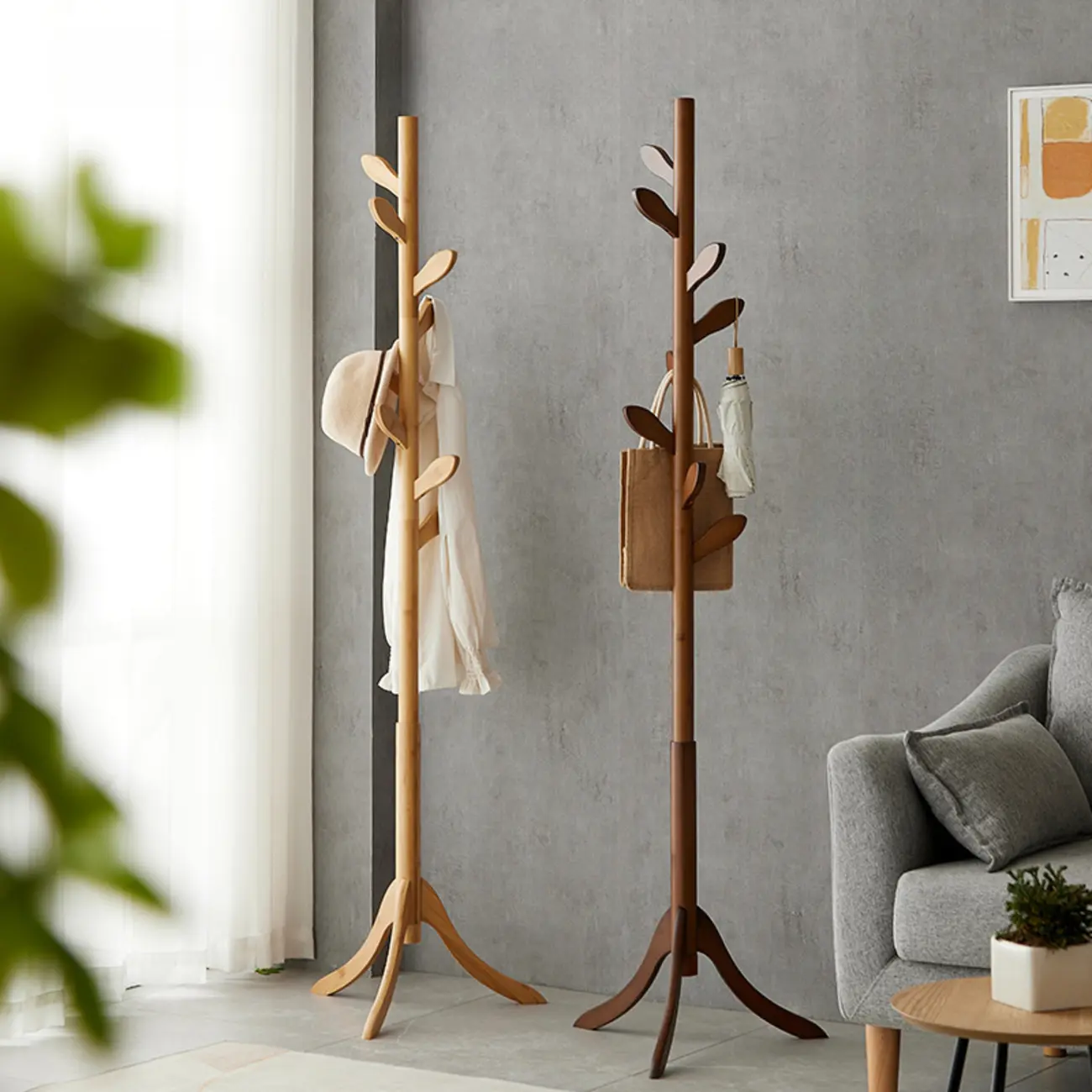 Natural Wood 8-Hook Freestanding Coat Rack Image - 1 | homeyfad