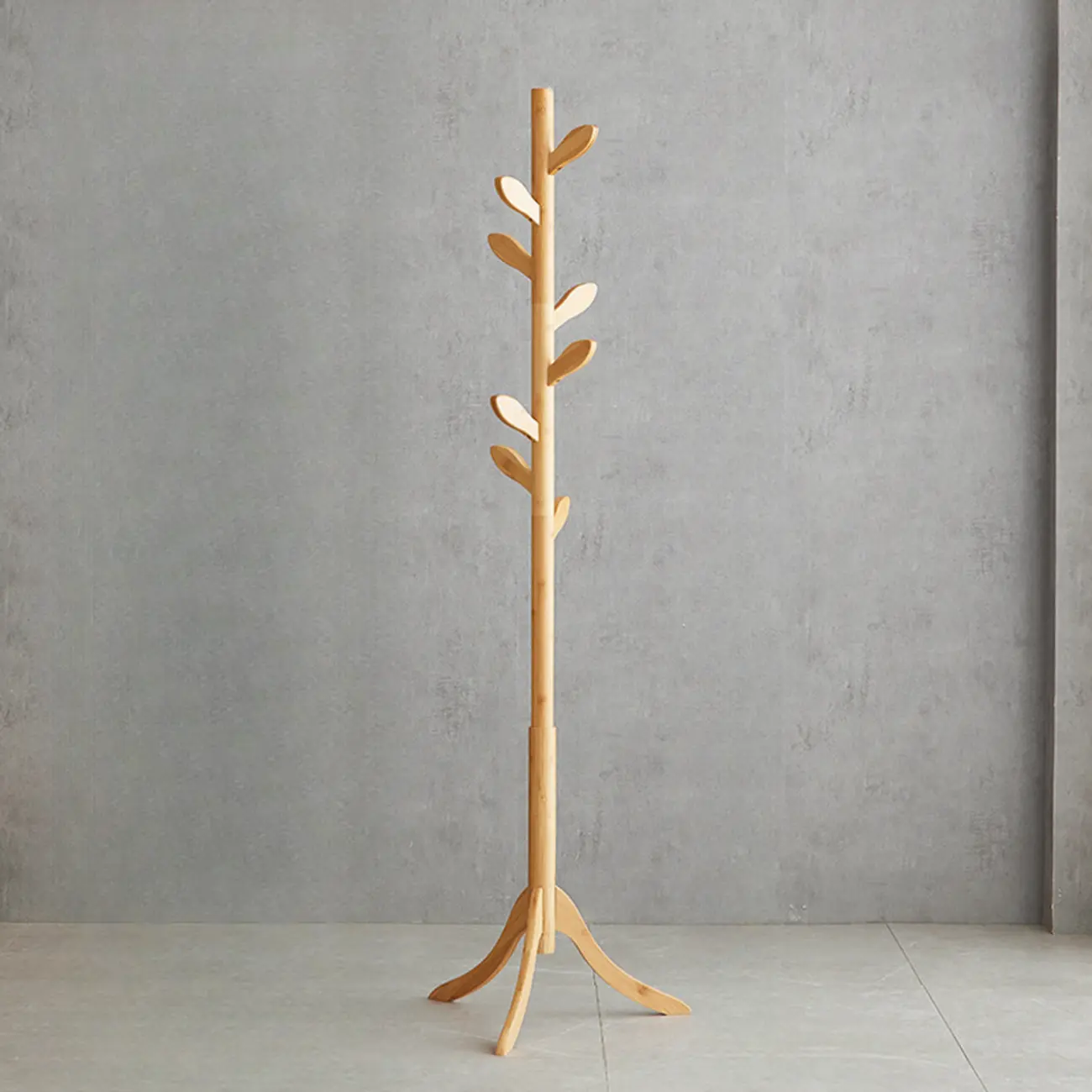 Natural Wood 8-Hook Freestanding Coat Rack Image - 2 | homeyfad
