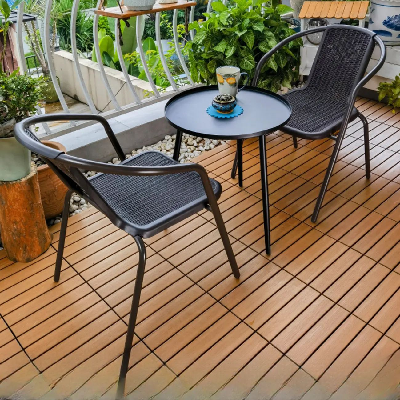 3 Piece Black Glass Top Dining Set with Ratten Armchair Image - 2 | homeyfad