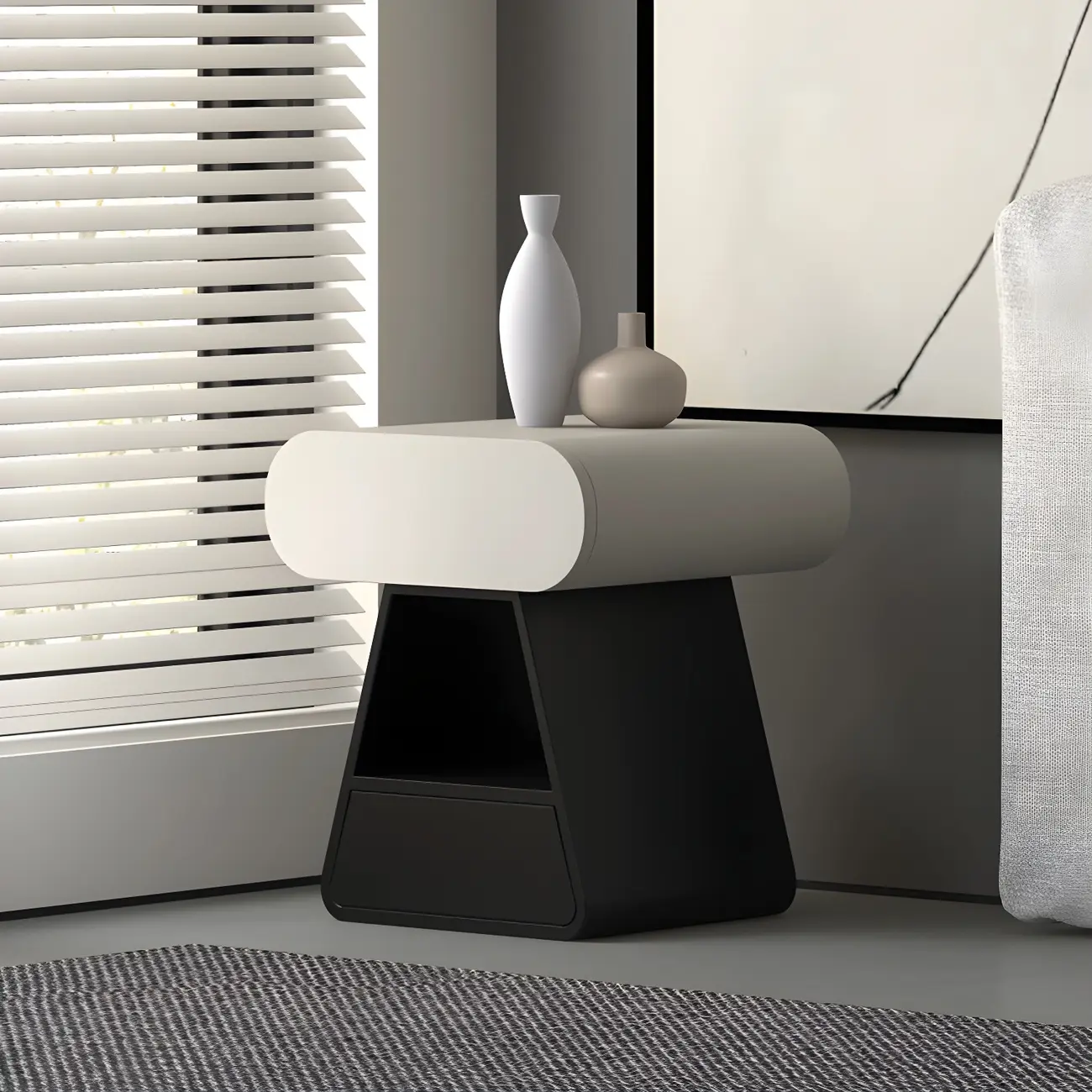 Simple Rectangular Wood Black-White 2 Drawer Nightstand Image - 4 | homeyfad