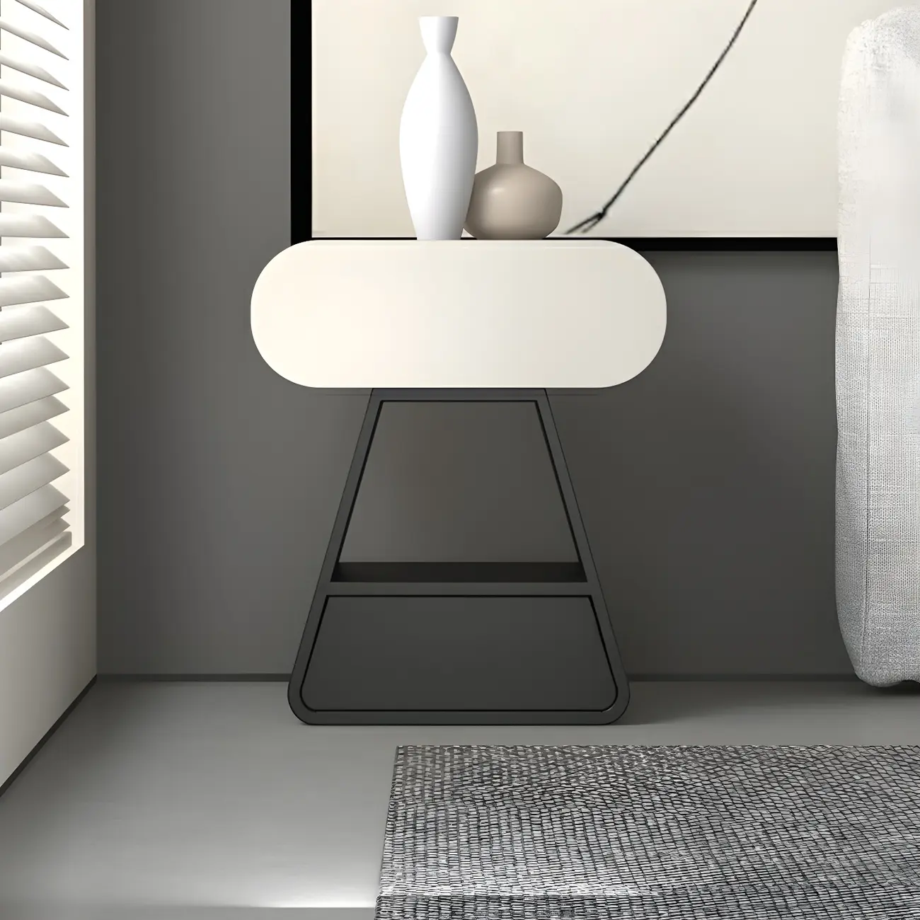 Simple Rectangular Wood Black-White 2 Drawer Nightstand Image - 3 | homeyfad