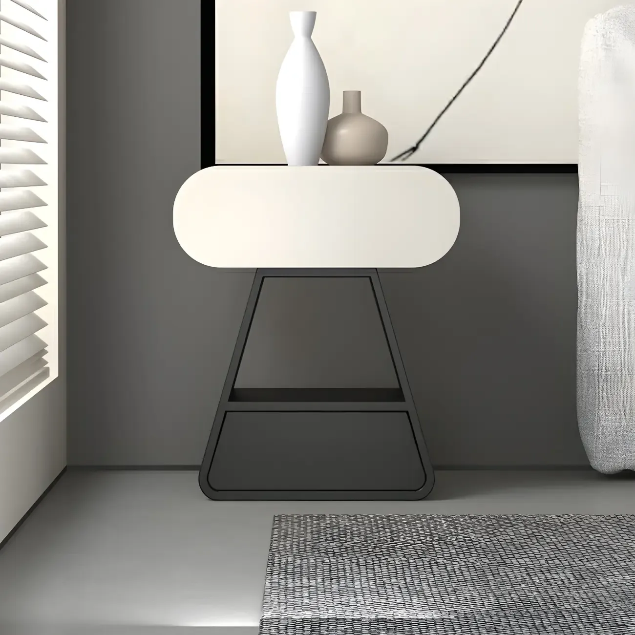 Simple Rectangular Wood Black-White 2 Drawer Nightstand Image - 3