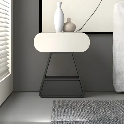 Simple Rectangular Wood Black-White 2 Drawer Nightstand Image - 3