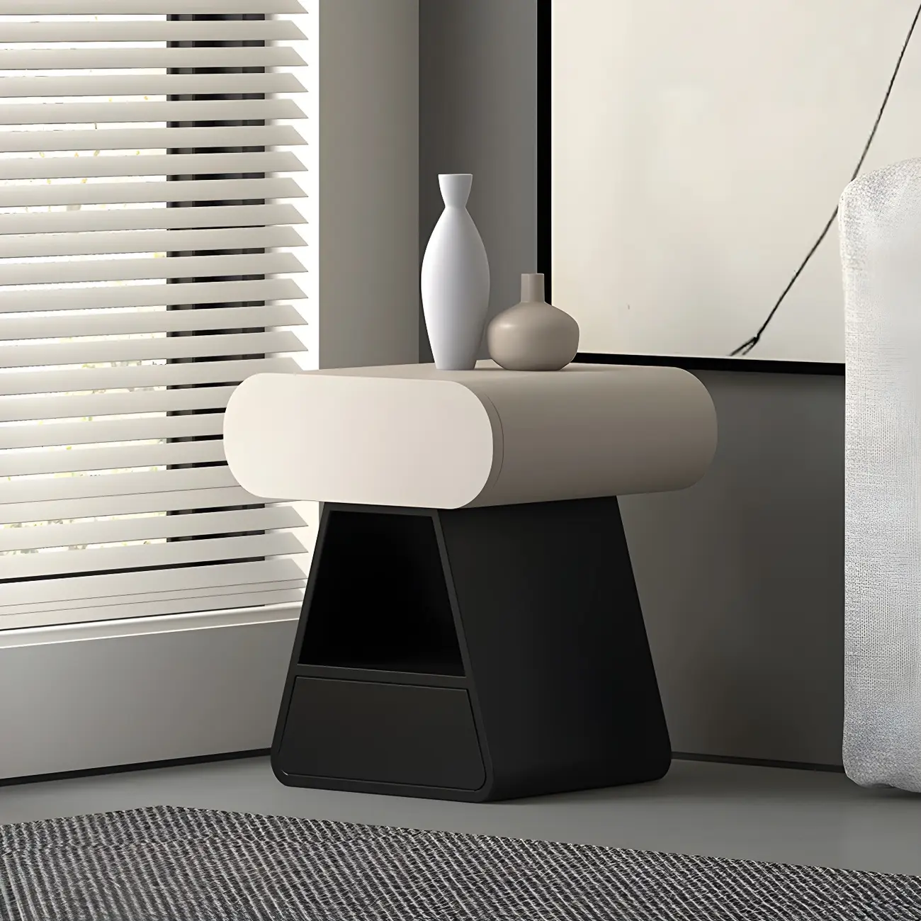 Simple Rectangular Wood Black-White 2 Drawer Nightstand Image - 5 | homeyfad