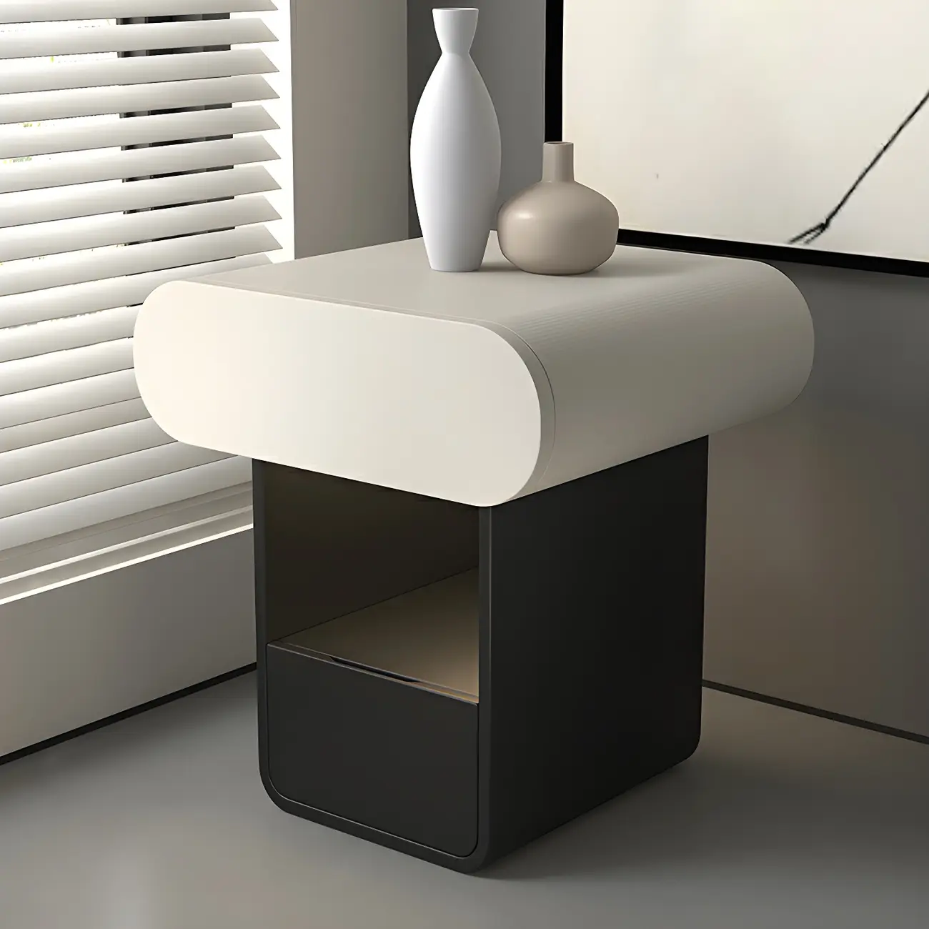 Simple Rectangular Wood Black-White 2 Drawer Nightstand Image - 6 | homeyfad