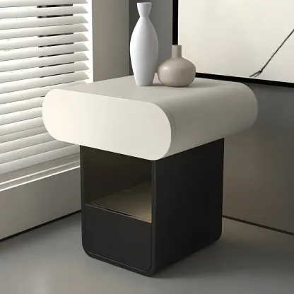 Simple Rectangular Wood Black-White 2 Drawer Nightstand Image - 6