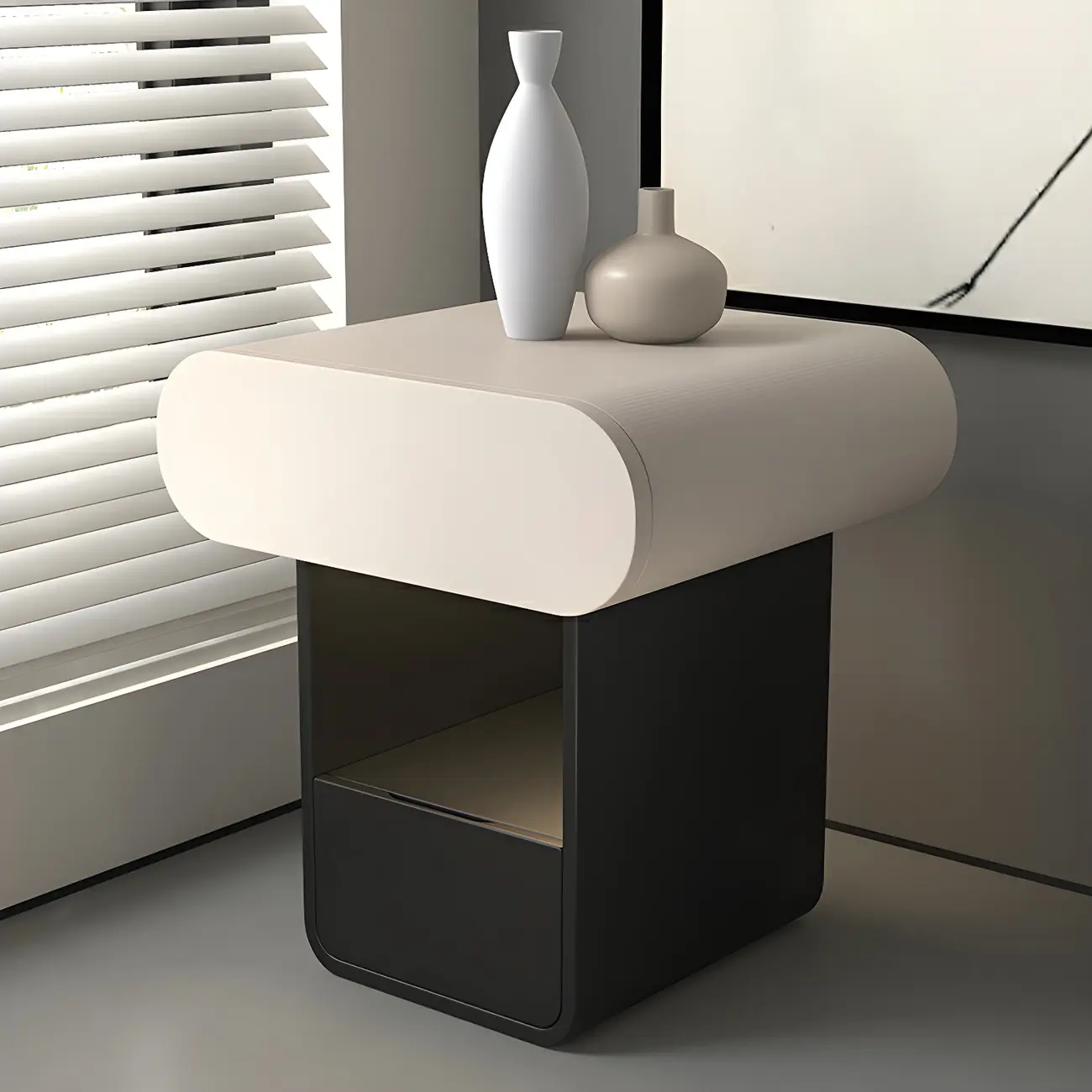 Simple Rectangular Wood Black-White 2 Drawer Nightstand Image - 7 | homeyfad