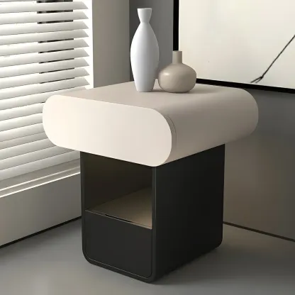 Simple Rectangular Wood Black-White 2 Drawer Nightstand Image - 7