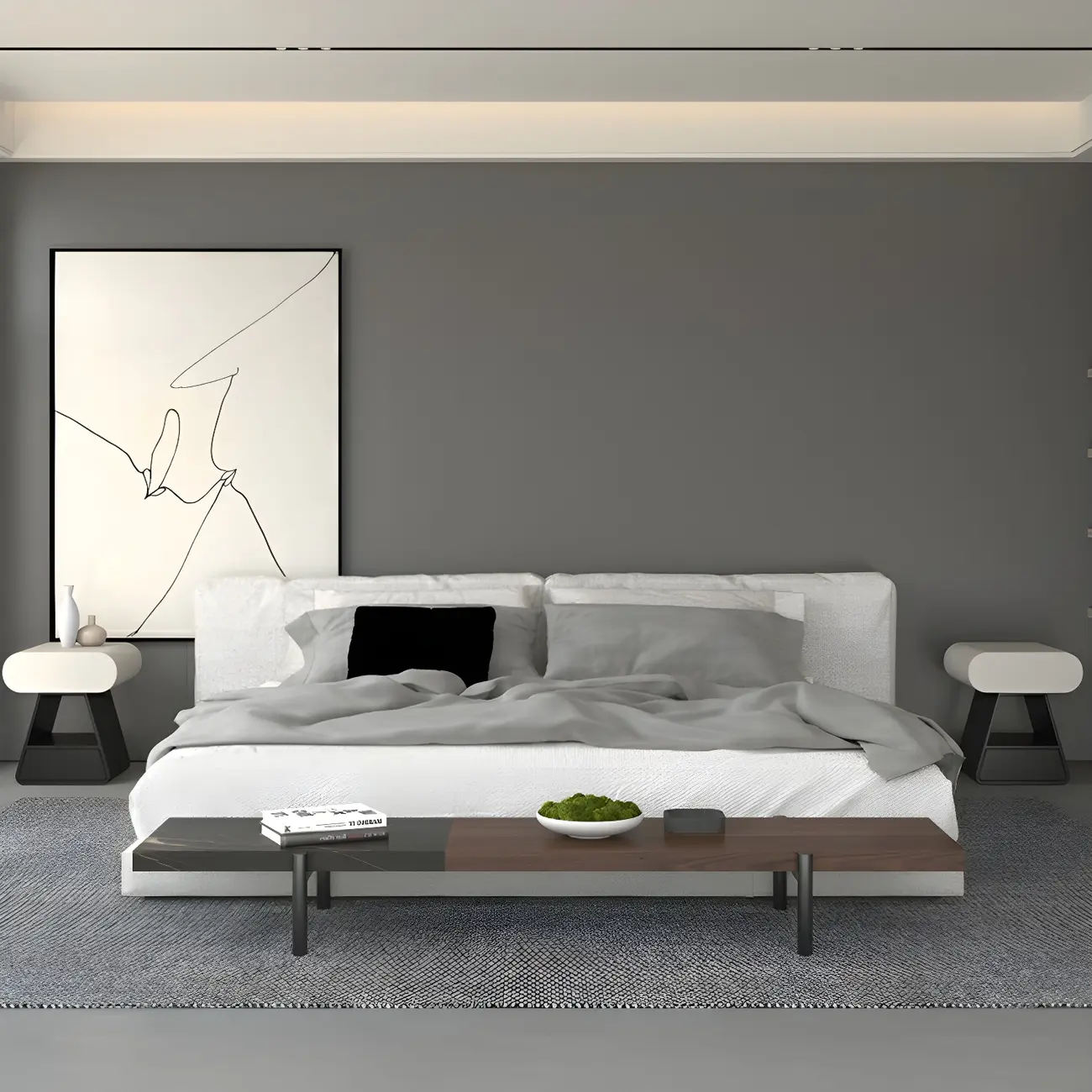 Simple Rectangular Wood Black-White 2 Drawer Nightstand Image - 8 | homeyfad