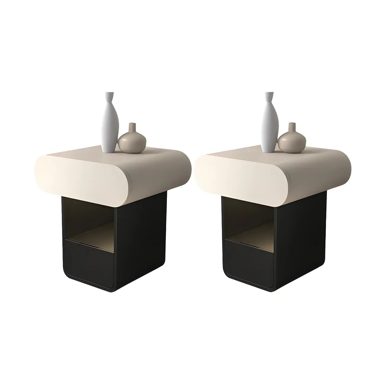 Simple Rectangular Wood Black-White 2 Drawer Nightstand Image - 9 | homeyfad