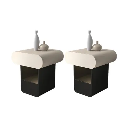 Simple Rectangular Wood Black-White 2 Drawer Nightstand Image - 9