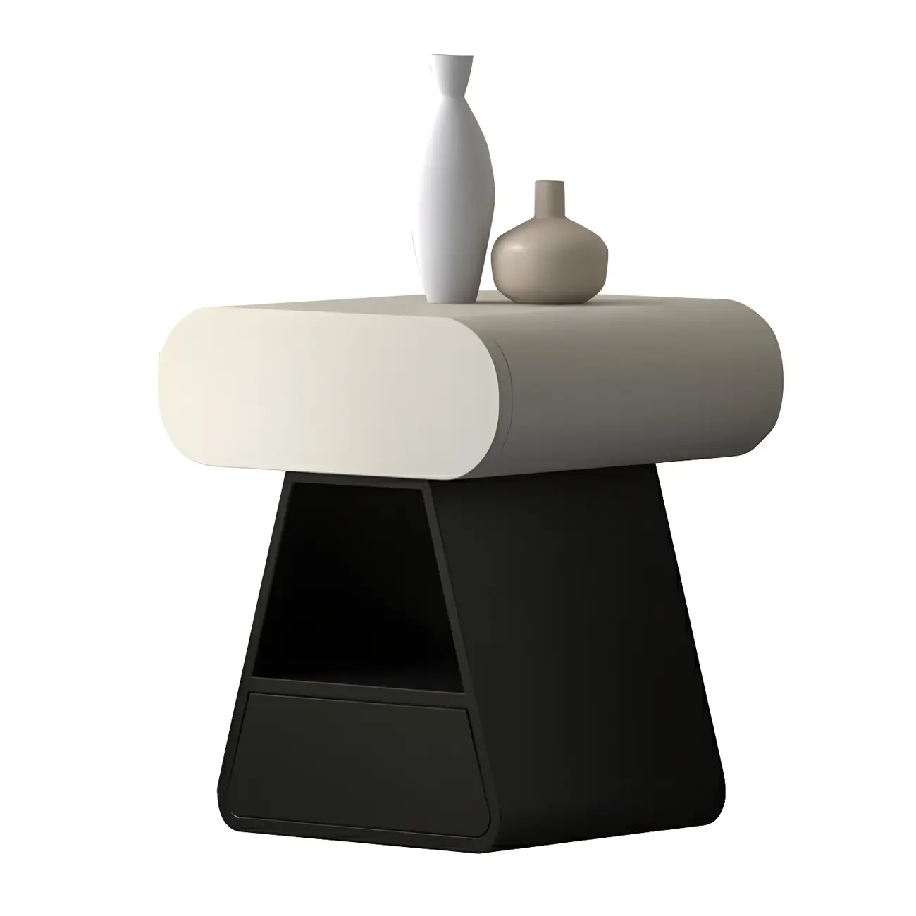 Simple Rectangular Wood Black-White 2 Drawer Nightstand Image - 10 | homeyfad