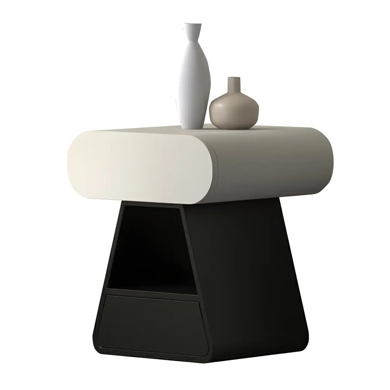 Simple Rectangular Wood Black-White 2 Drawer Nightstand Image - 10