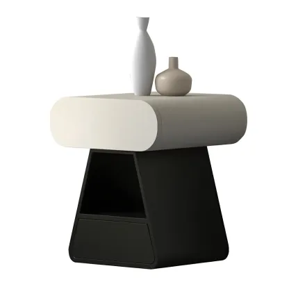 Simple Rectangular Wood Black-White 2 Drawer Nightstand Image - 10