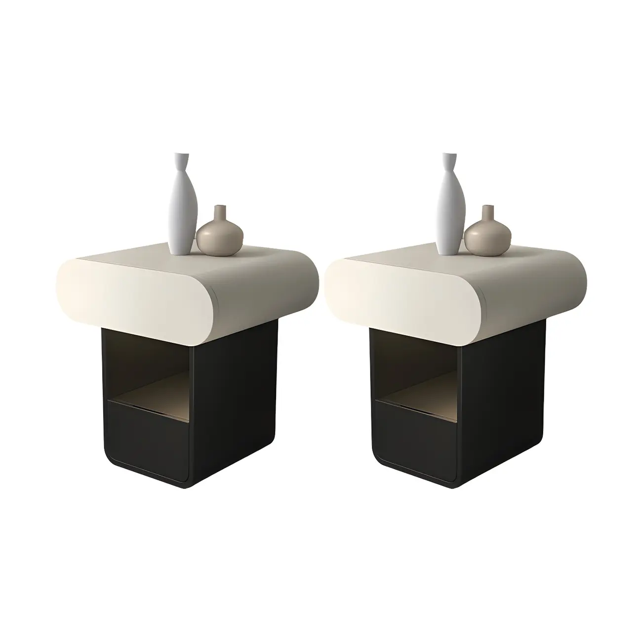 Simple Rectangular Wood Black-White 2 Drawer Nightstand Image - 12 | homeyfad