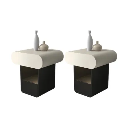 Simple Rectangular Wood Black-White 2 Drawer Nightstand Image - 12