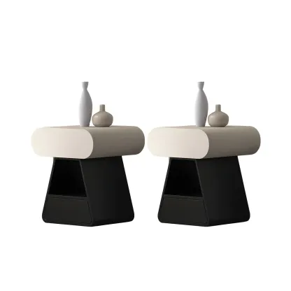 Simple Rectangular Wood Black-White 2 Drawer Nightstand Image - 15