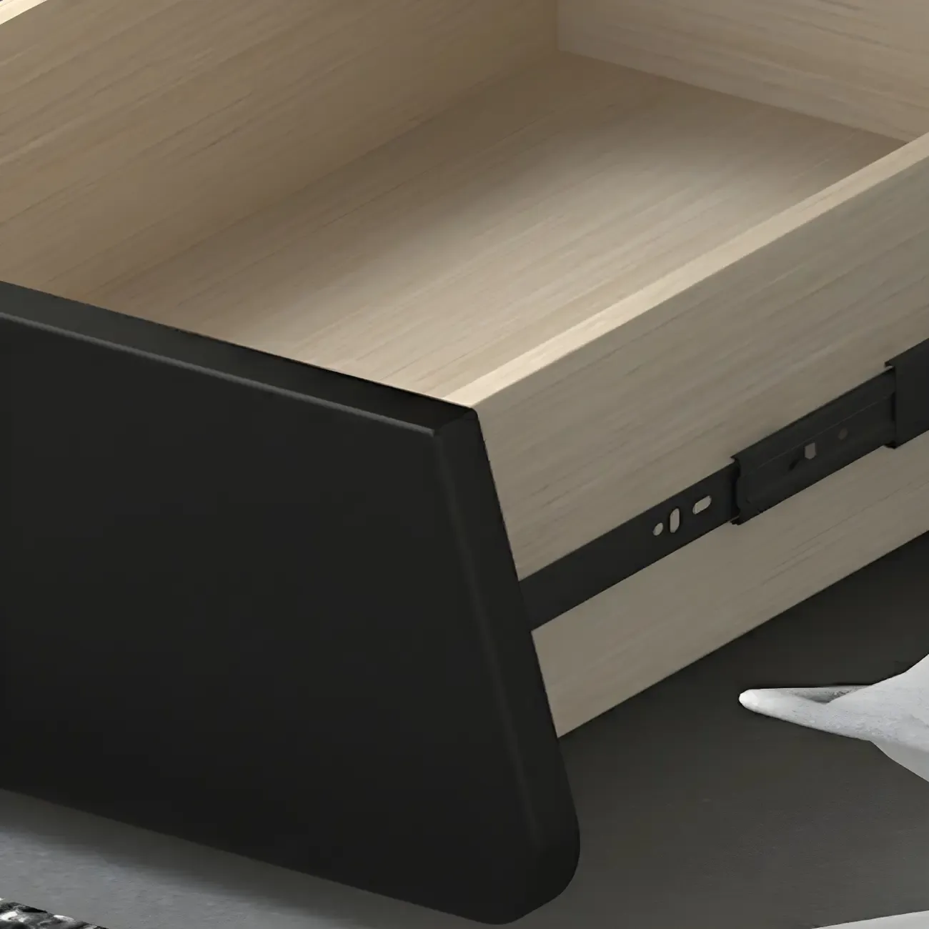 Simple Rectangular Wood Black-White 2 Drawer Nightstand Image - 17